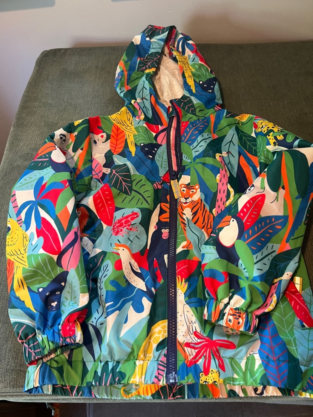 Colorful Jungle Print Kids Hooded Rain Jacket - Multicolor